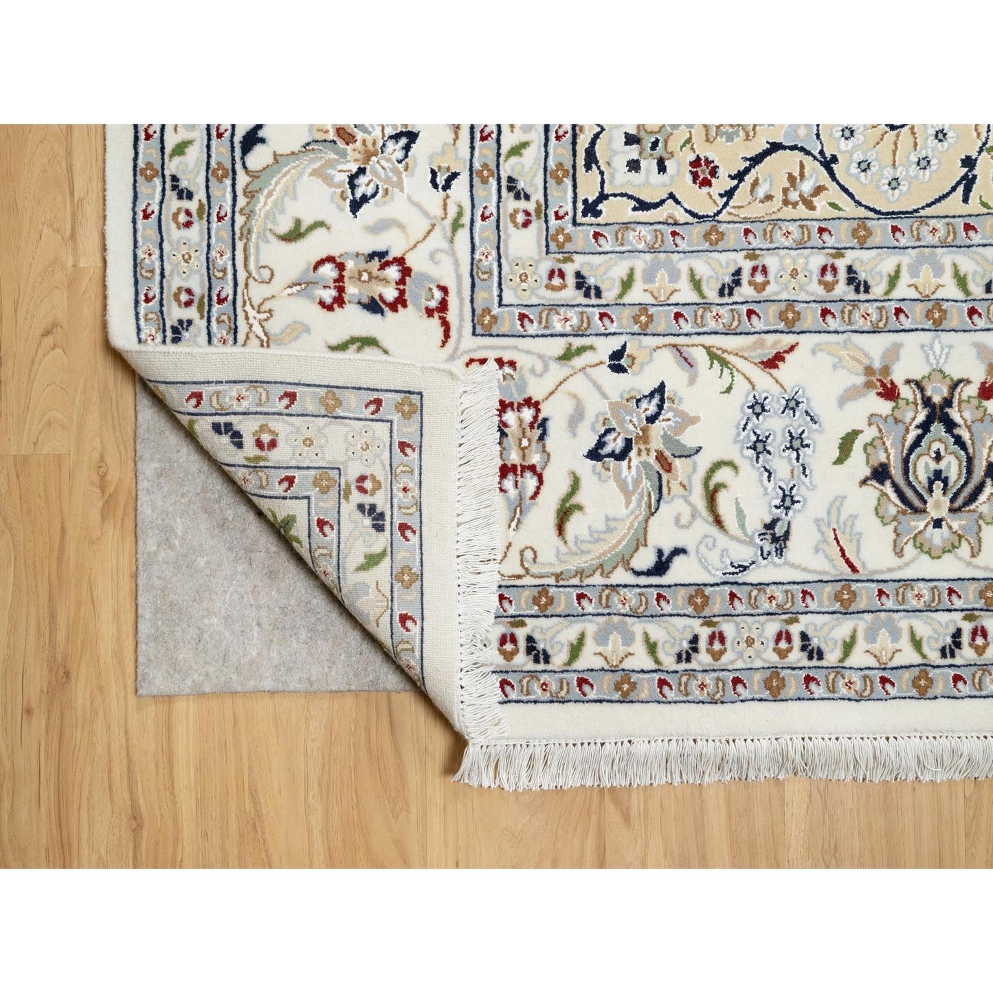 9'9"X13'9" White 250 Kpsi Nain Design Wool And Silk Hand Knotted Rug