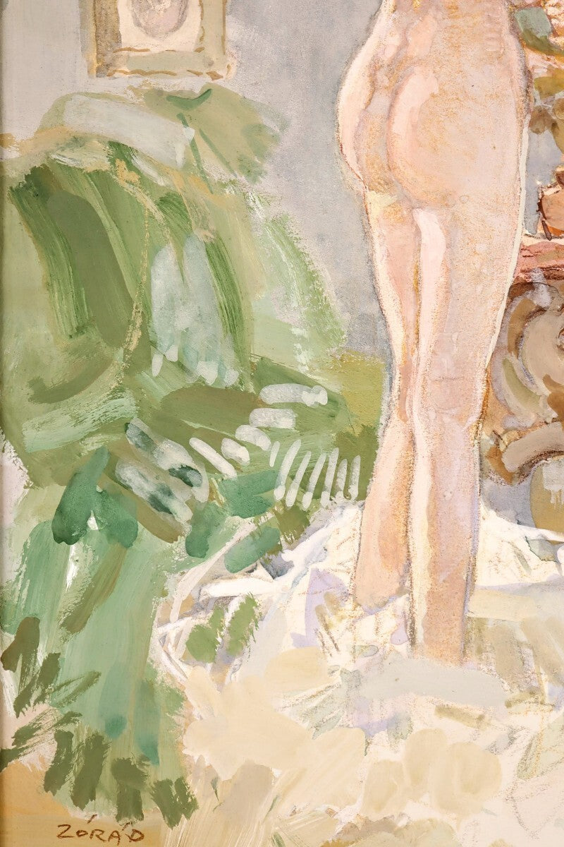 Erno Zorad "Mirror" Signed Watercolor Nude Painting - Rare Hungarian Artist
