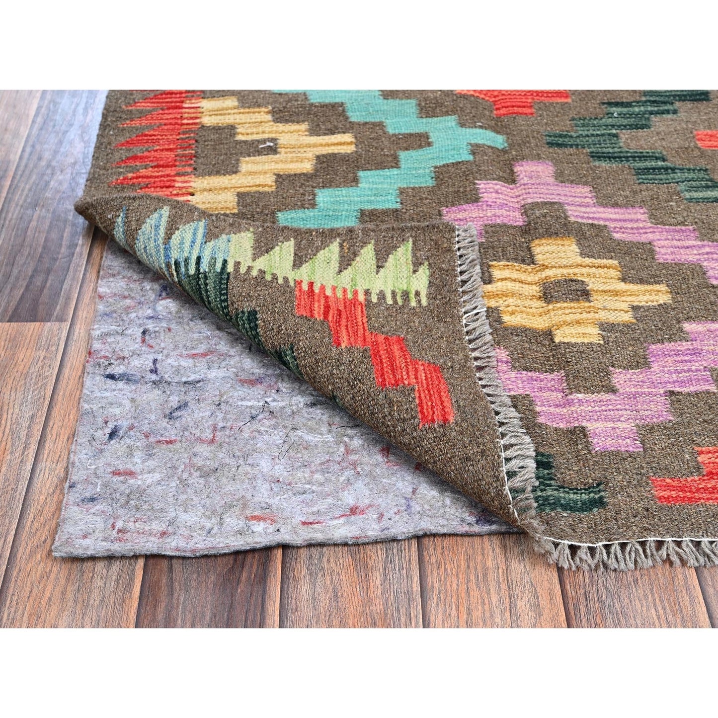 2'9"X9'10" Taupe Afghan Kilim Pure Wool Flat Weave Hand Woven Runner Rug