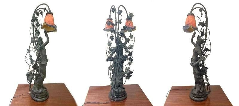 Antique French Bronze Statue Lamp Auguste Moreau