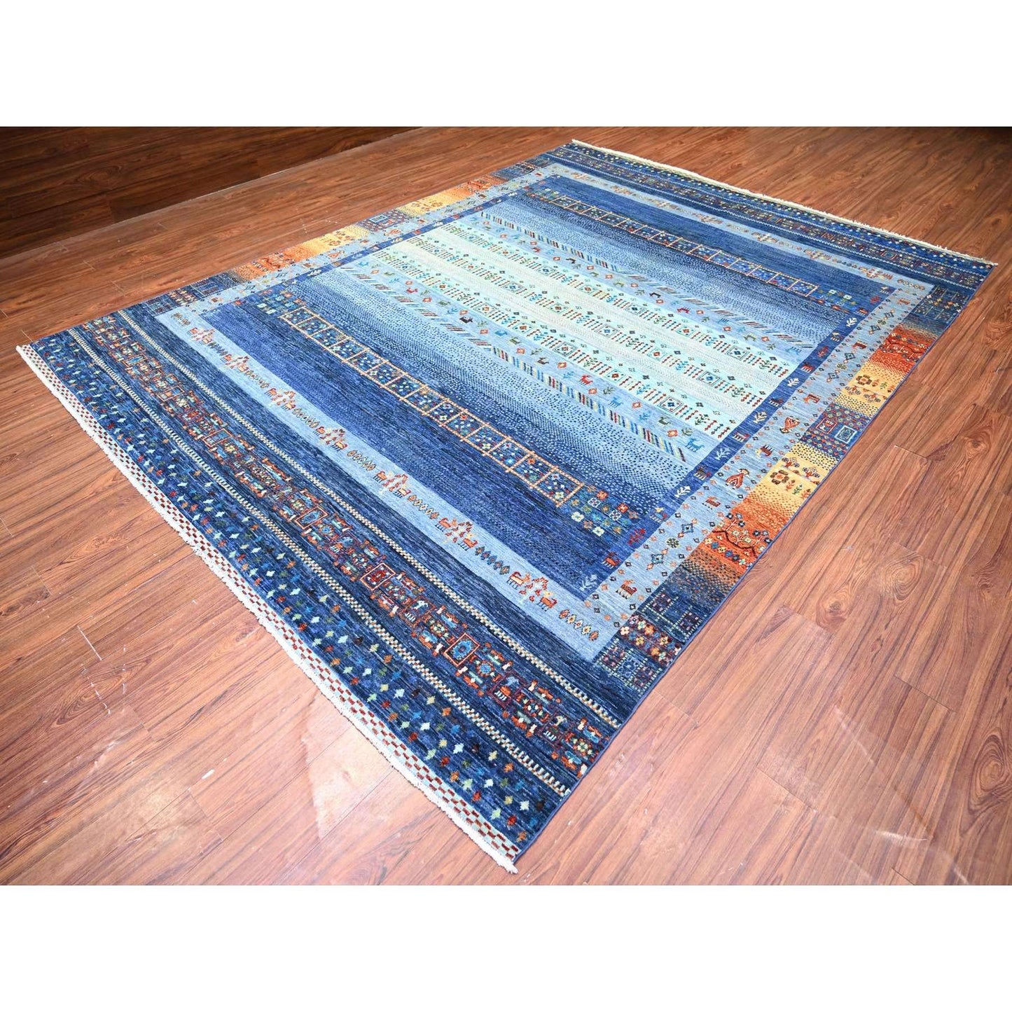 9'X12' Blue Fine Kashkuli Gabbeh Soft Wool Hand Natural Dyes Knotted Rug