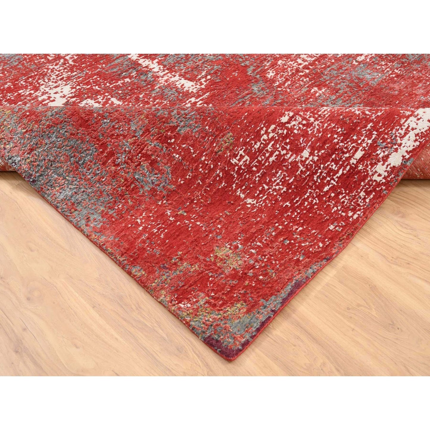 8'X10' Red Modern Design Wool And Silk Hand Knotted Rug
