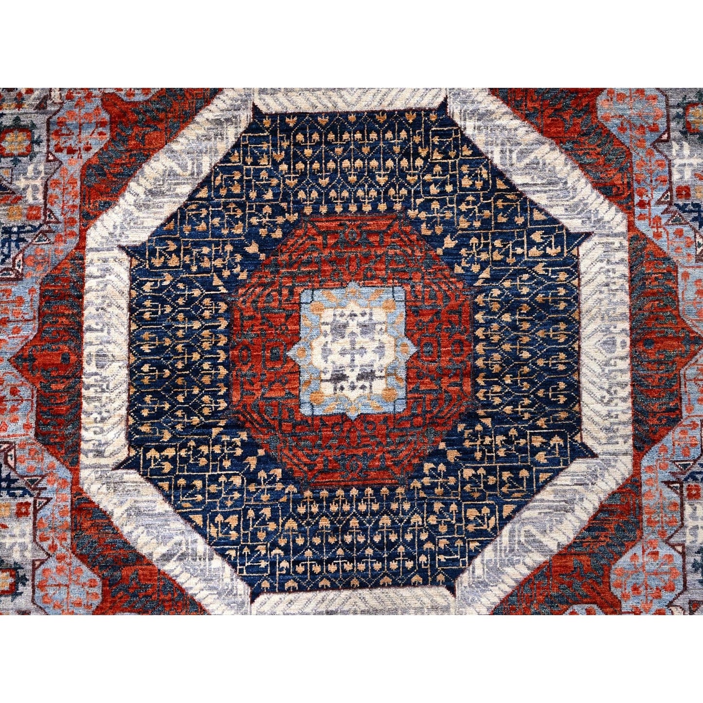 8'10"X12' Red Natural Wool Mamluk Design Hand Knotted Oriental Rug