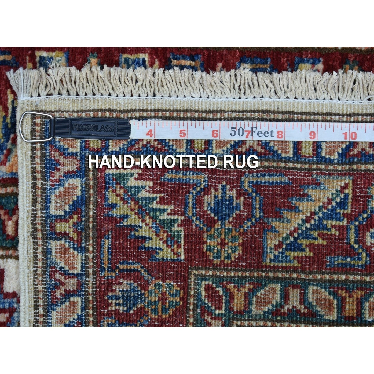 2'X2'10" Ivory Super Kazak Tribal Design Extra Soft Wool Hand Knotted Rug