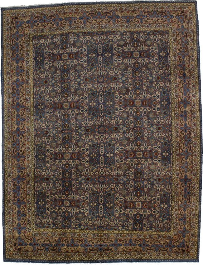 Vintage Blue Wool Oriental Rug Allover Floral