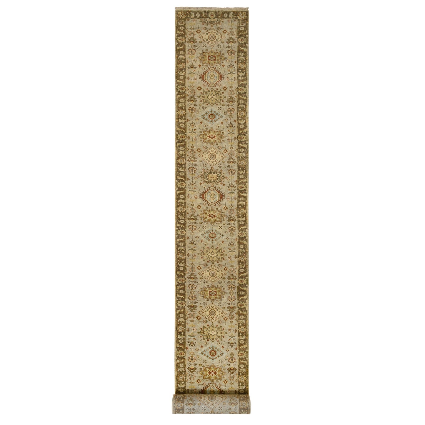 2'6"X21'10" Light Gray Medallions Hand Knotted Karjihooz Wool Runner Rug