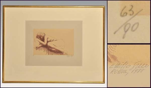 Emilio Greco (1913-1995) Etching Nude Reclining Woman 1988 Rome Signed 63/90
