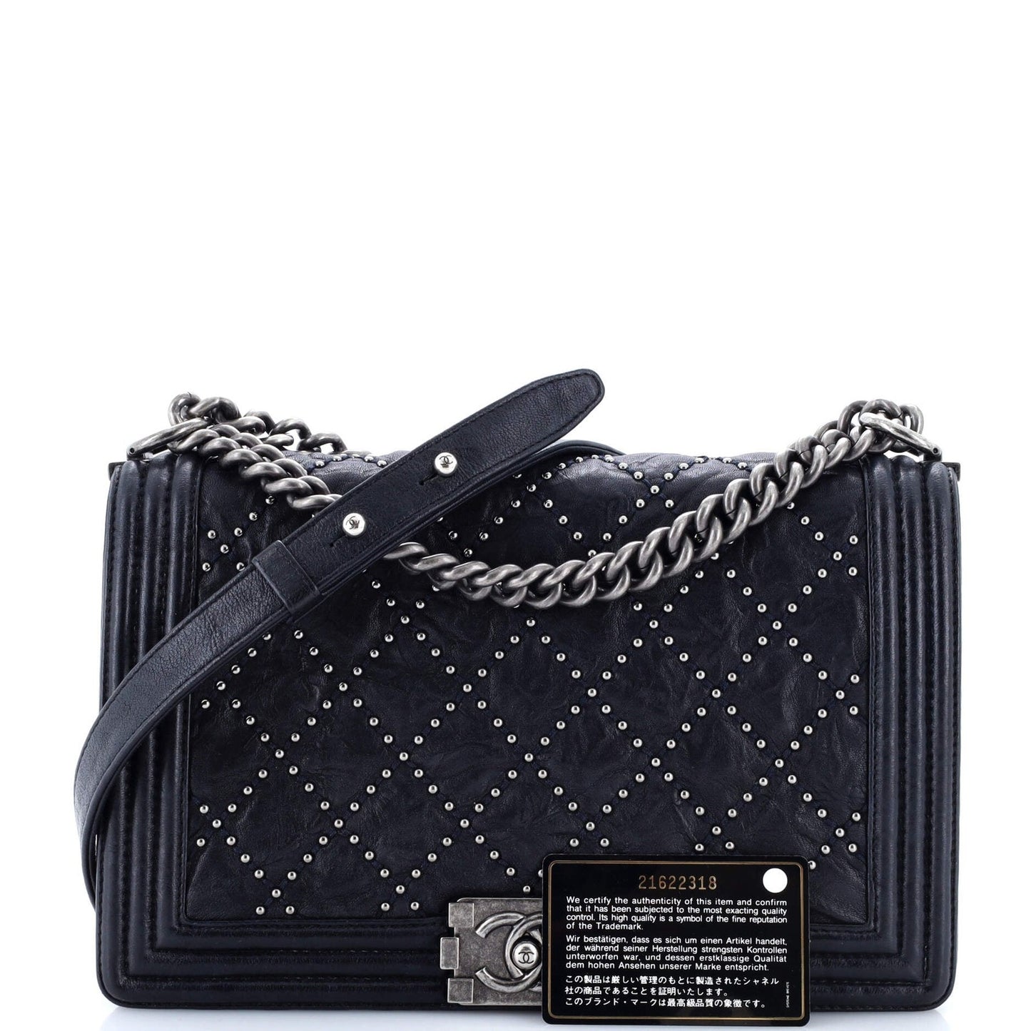 Chanel Boy Flap Bag Studded Quilted Distressed Calfskin Old Medium