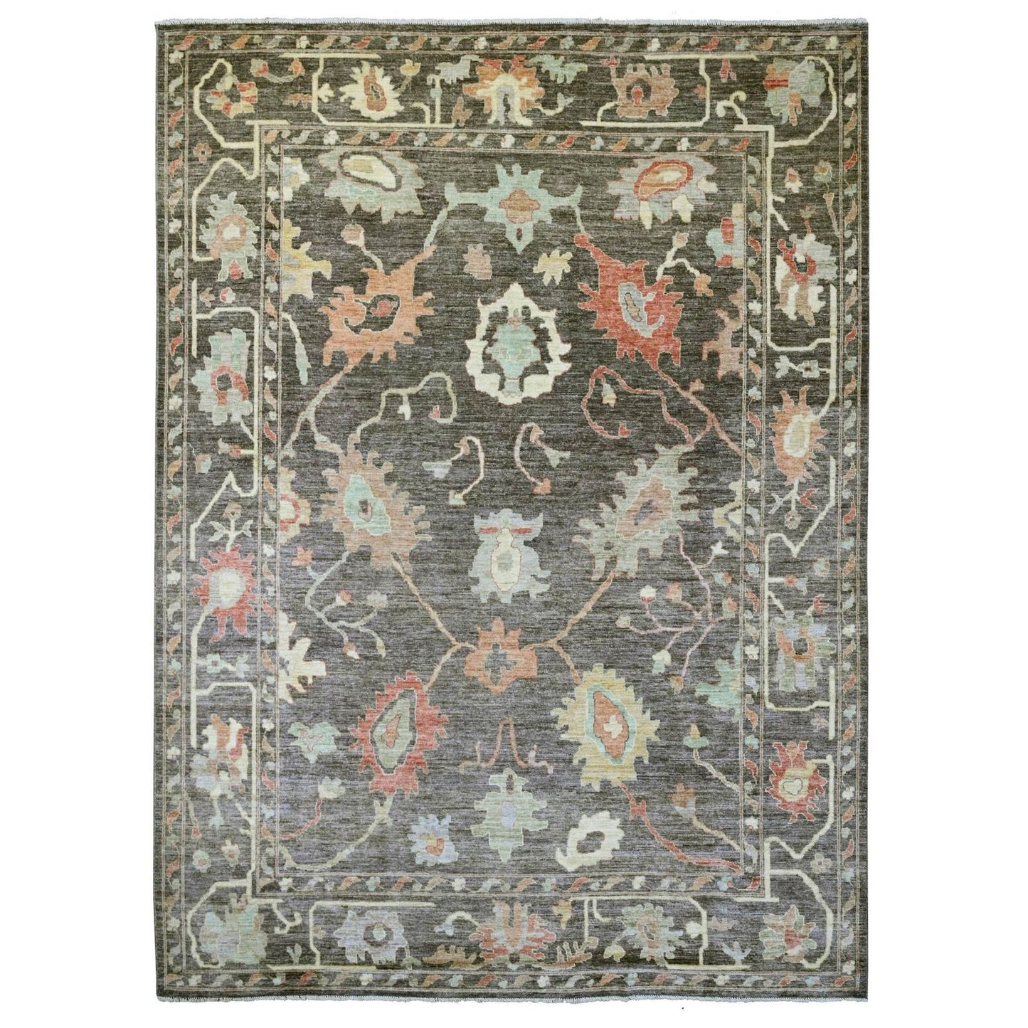 10'X13'5" Brown Afghan Angora Oushak Leaf Design Hand Knotted Wool Rug