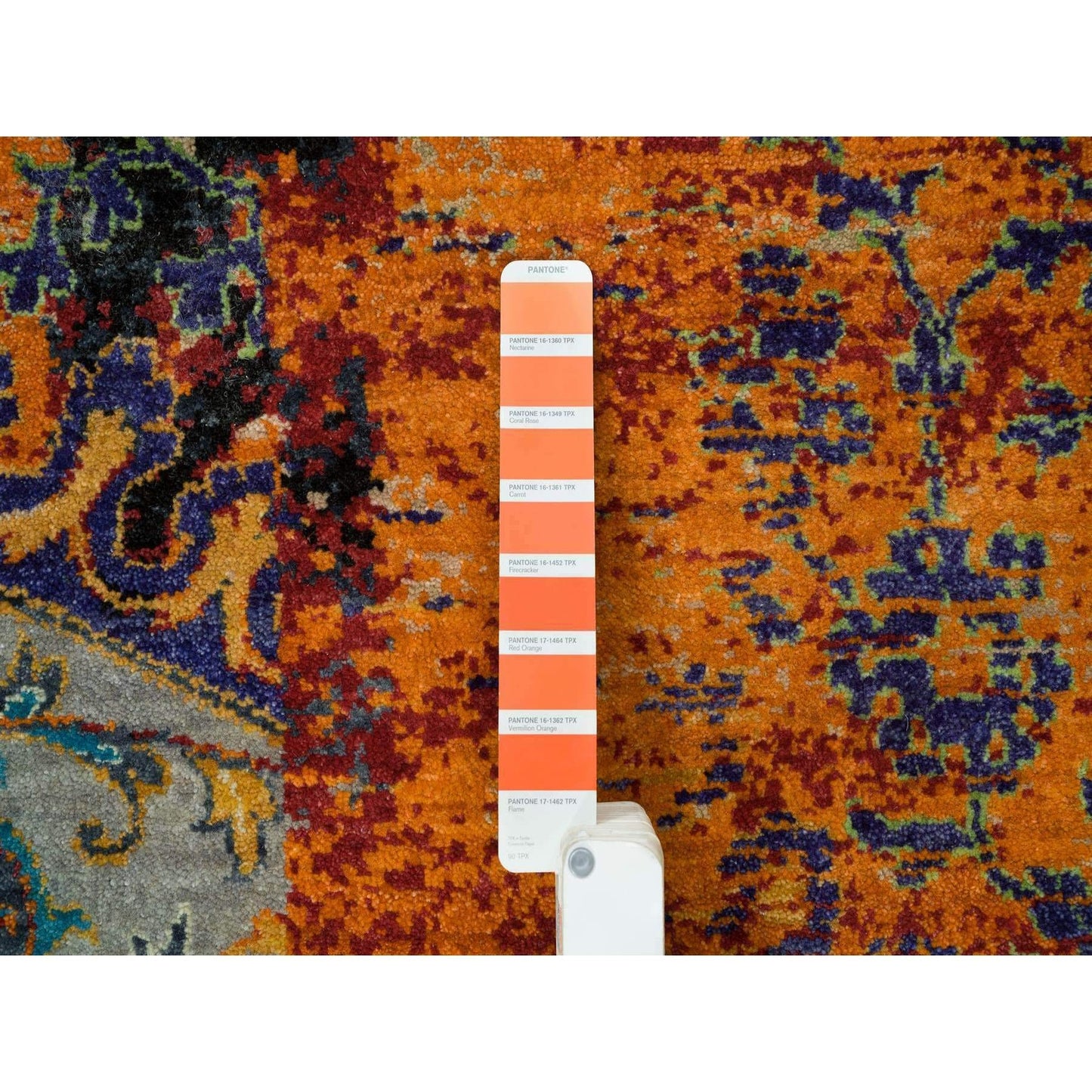 10'X10' Orange Ancient Ottoman Erased Design Wool Hand Knotted Round Rug