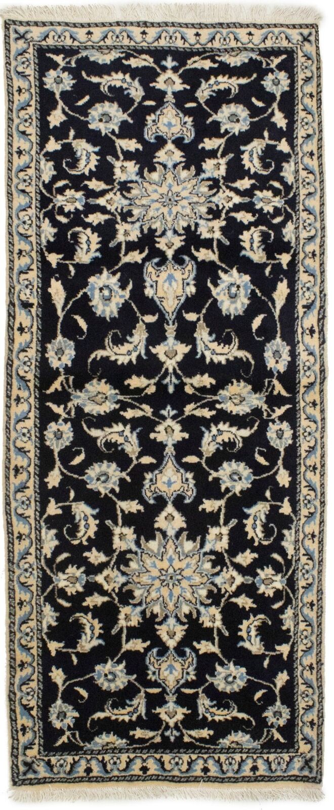 Handmade Wool Nain Runner Rug Classic Navy Floral