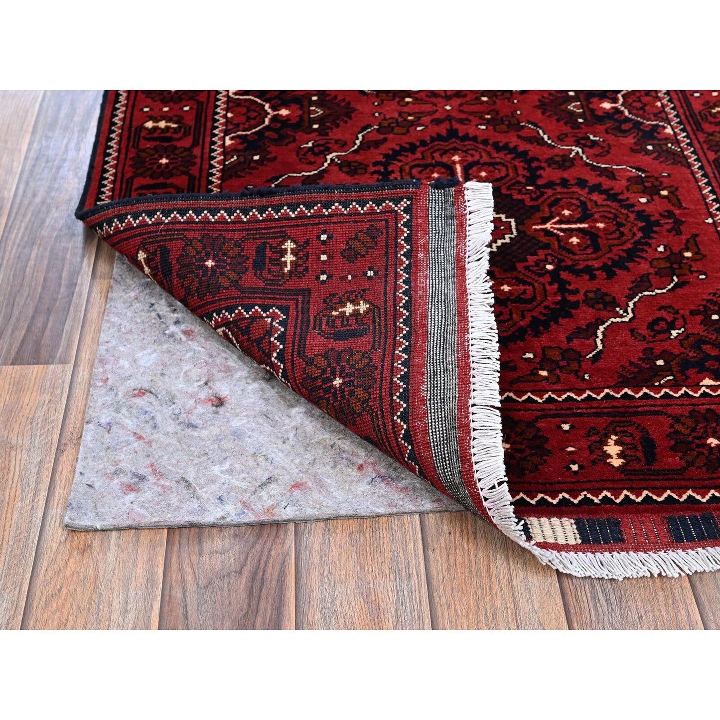 2'7"X5'2" Red Afghan Khamyab Tribal Design Hand Knotted All Wool Runner Rug