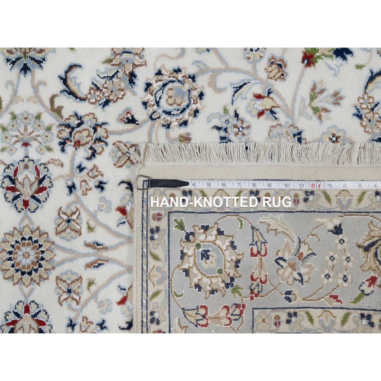 4'9"X6'10" Ivory Nain With Flower Pattern Wool And Silk Hand Knotted Rug