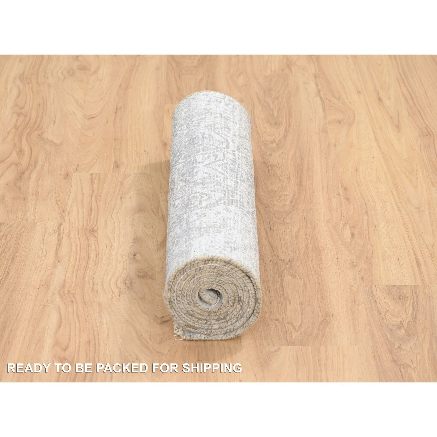 2'6"X7'10" Gray Hand Knotted Broken Farsian Design Wool/Silk Runner Rug