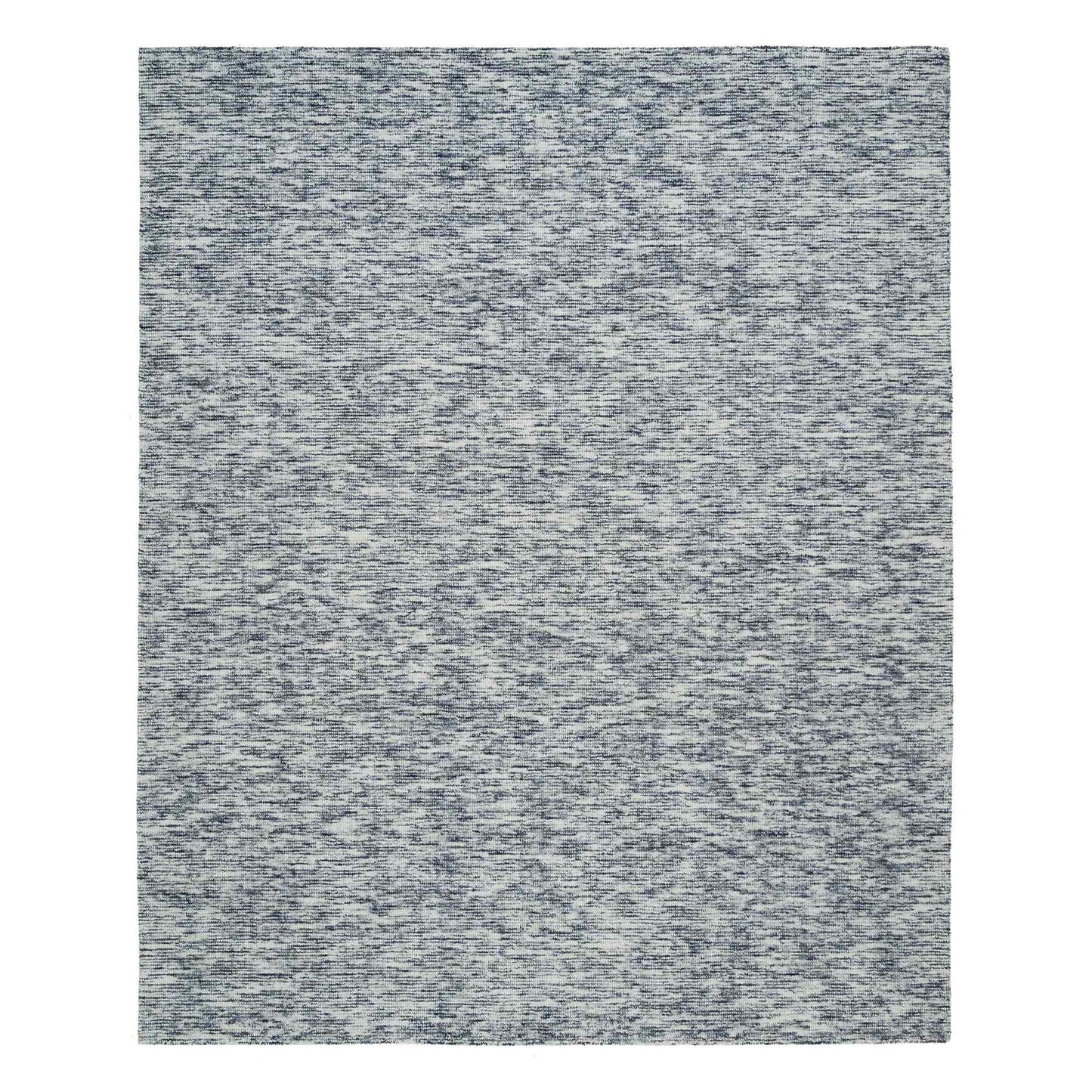 8'1"X10' Blue Hand Loomed Modern Striae Design Pure Wool Rug