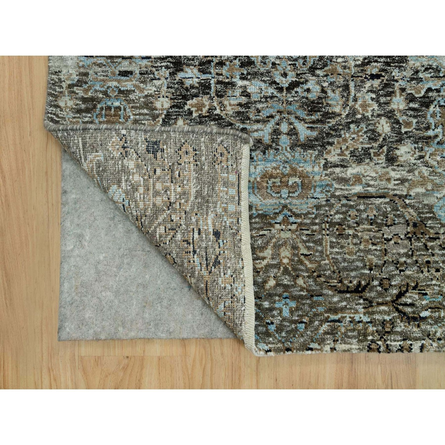 2'8"X23'10" Gray Transitional Hand Knotted Silk And Wool Xl Runner Rug