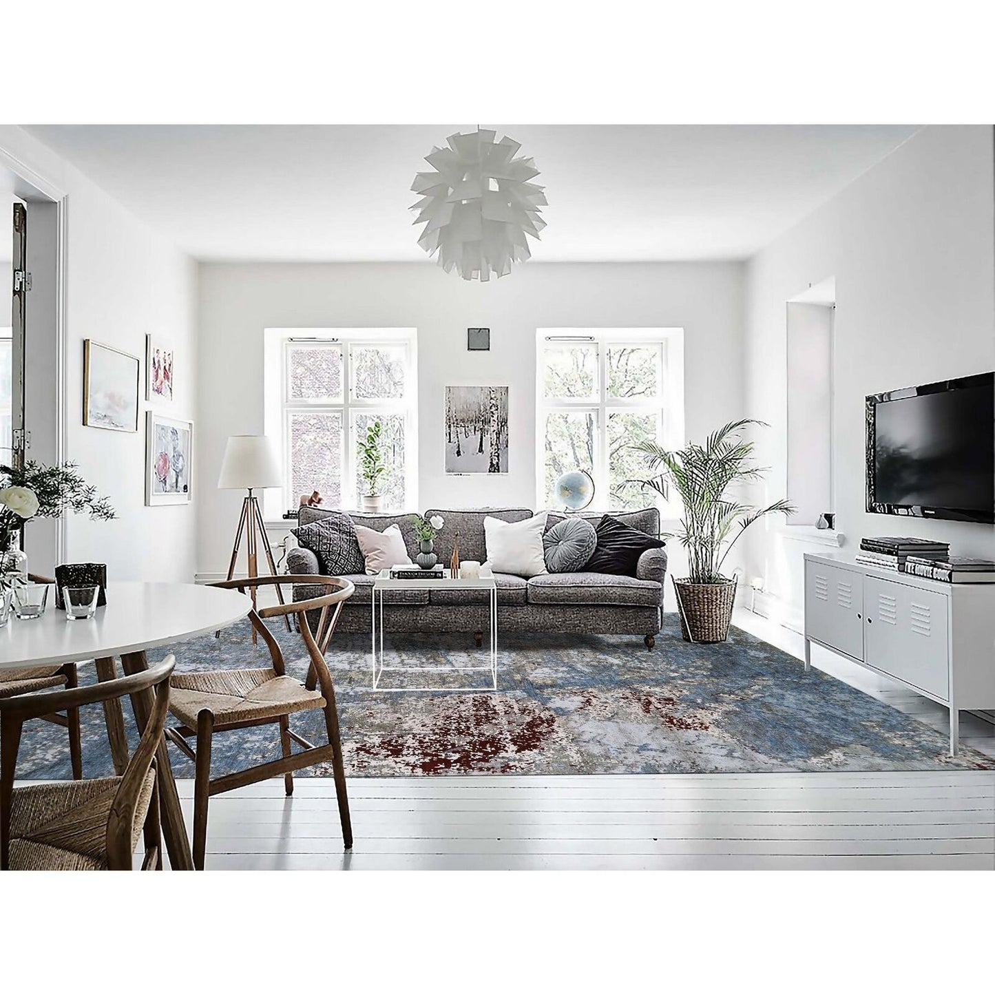 10'X14'2" Ash Gray Extra Soft Wool Hand Knotted Abstract Design Rug