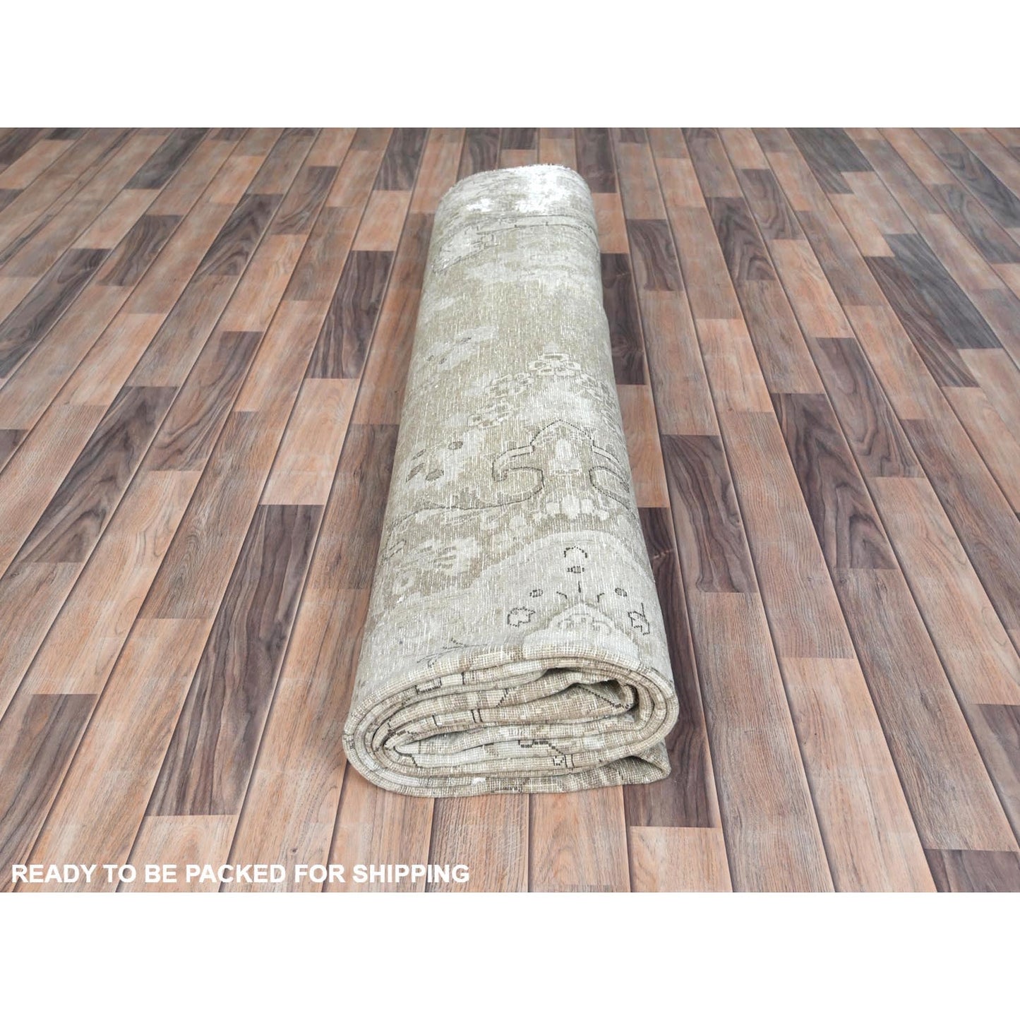 9'8"X12'5" Ivory Hand Knotted Worn Wool Distressed Vintage Farsian Rug