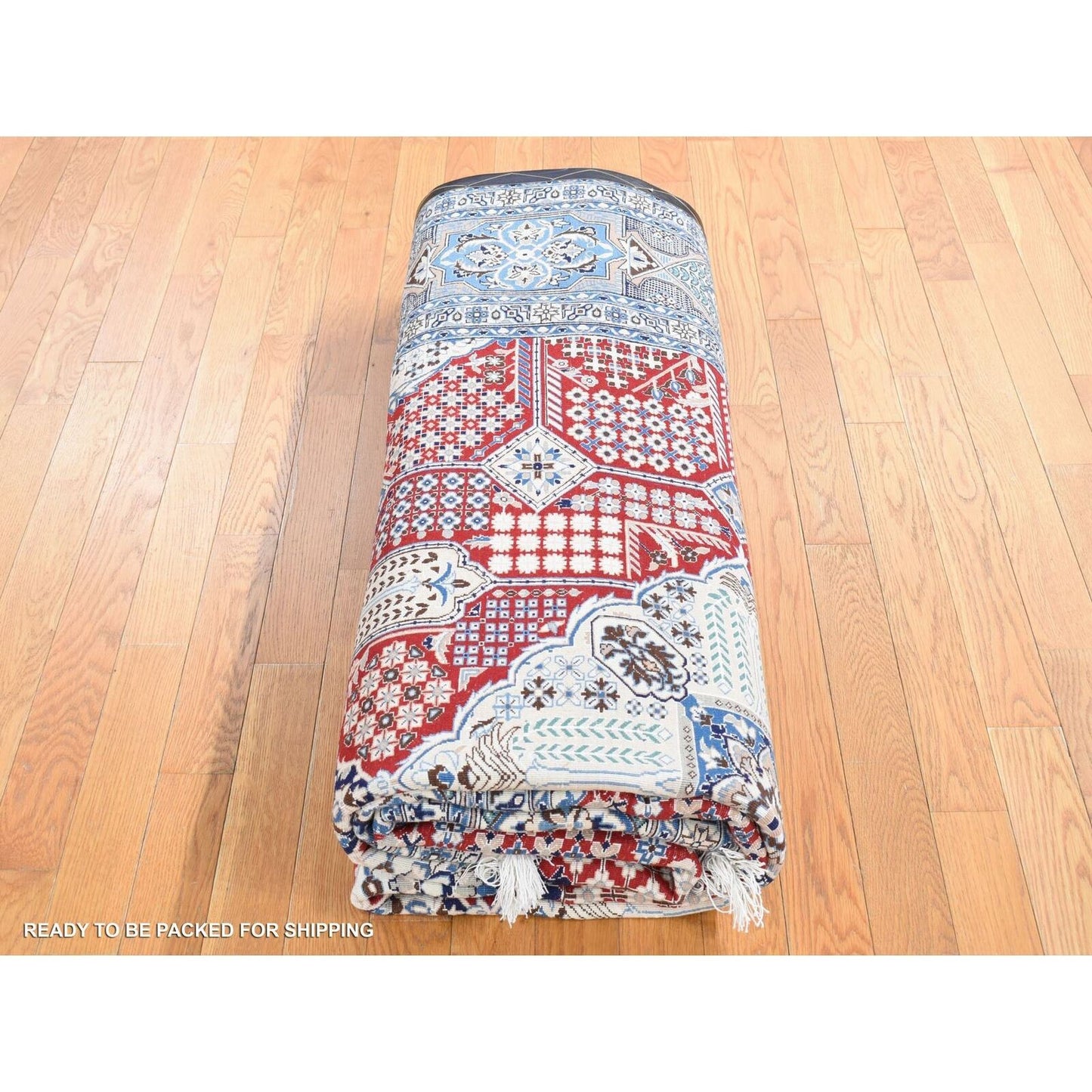 7'3"X10'9" Red New Zoroastrian Nain Soft Wool And Silk Hand Knotted Rug