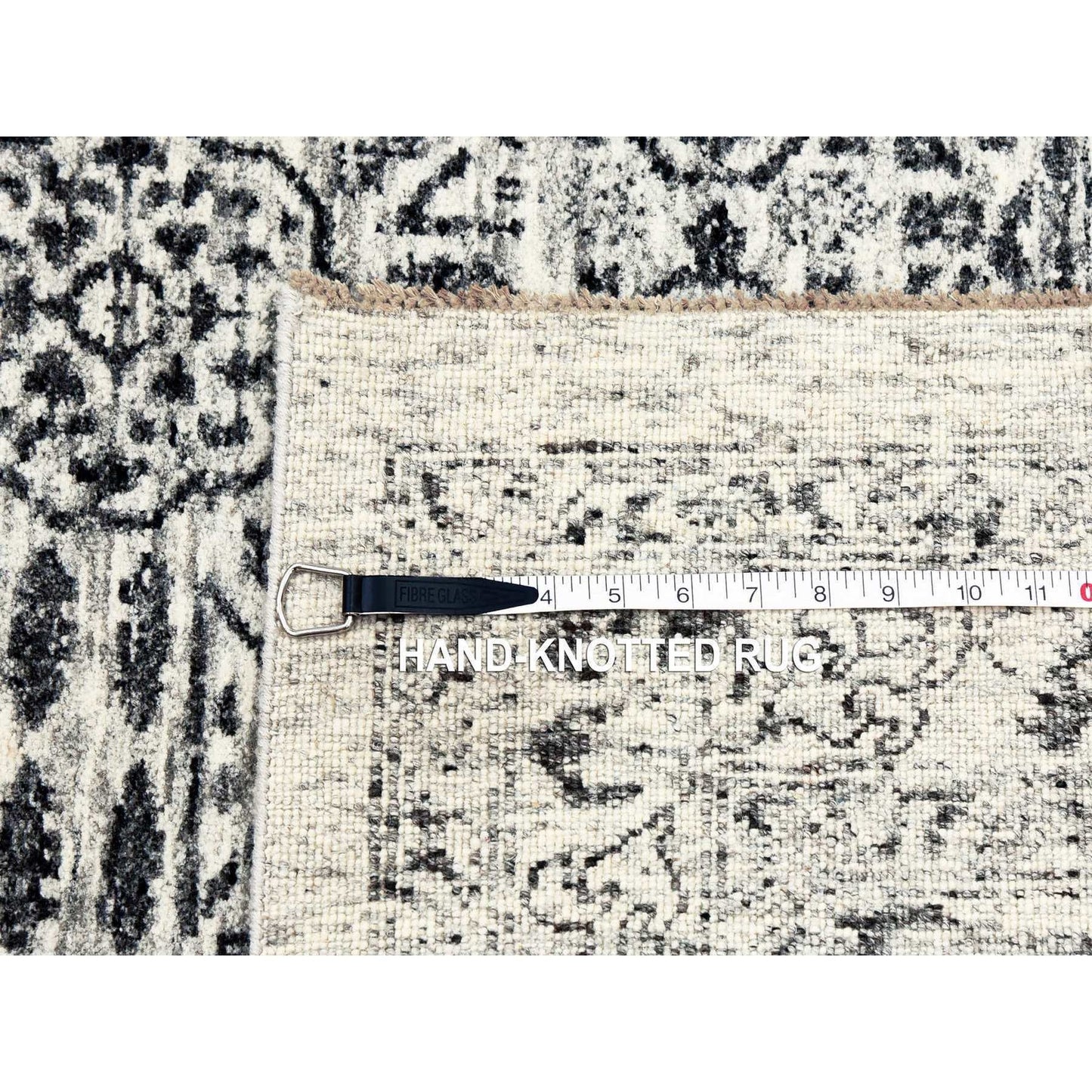 2'7"X12' White Mamluk Dynasty Design Undyed Wool Hand Knotted Runner Rug