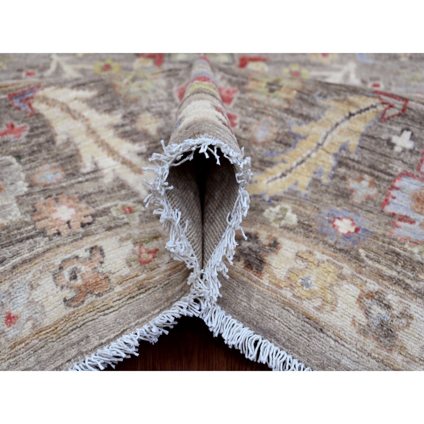 8'X9'9" Brown Peshawar Heris All Over Design Pure Wool Hand Knotted Rug