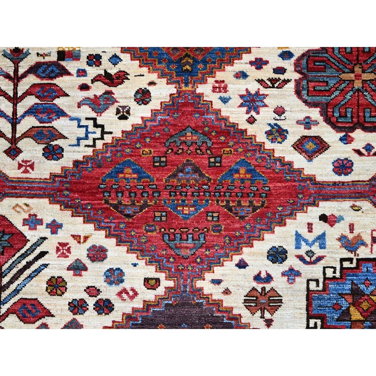 8'4"X9'3" Navajo White Turkish Knot Design Wool Hand Knotted Oriental Rug