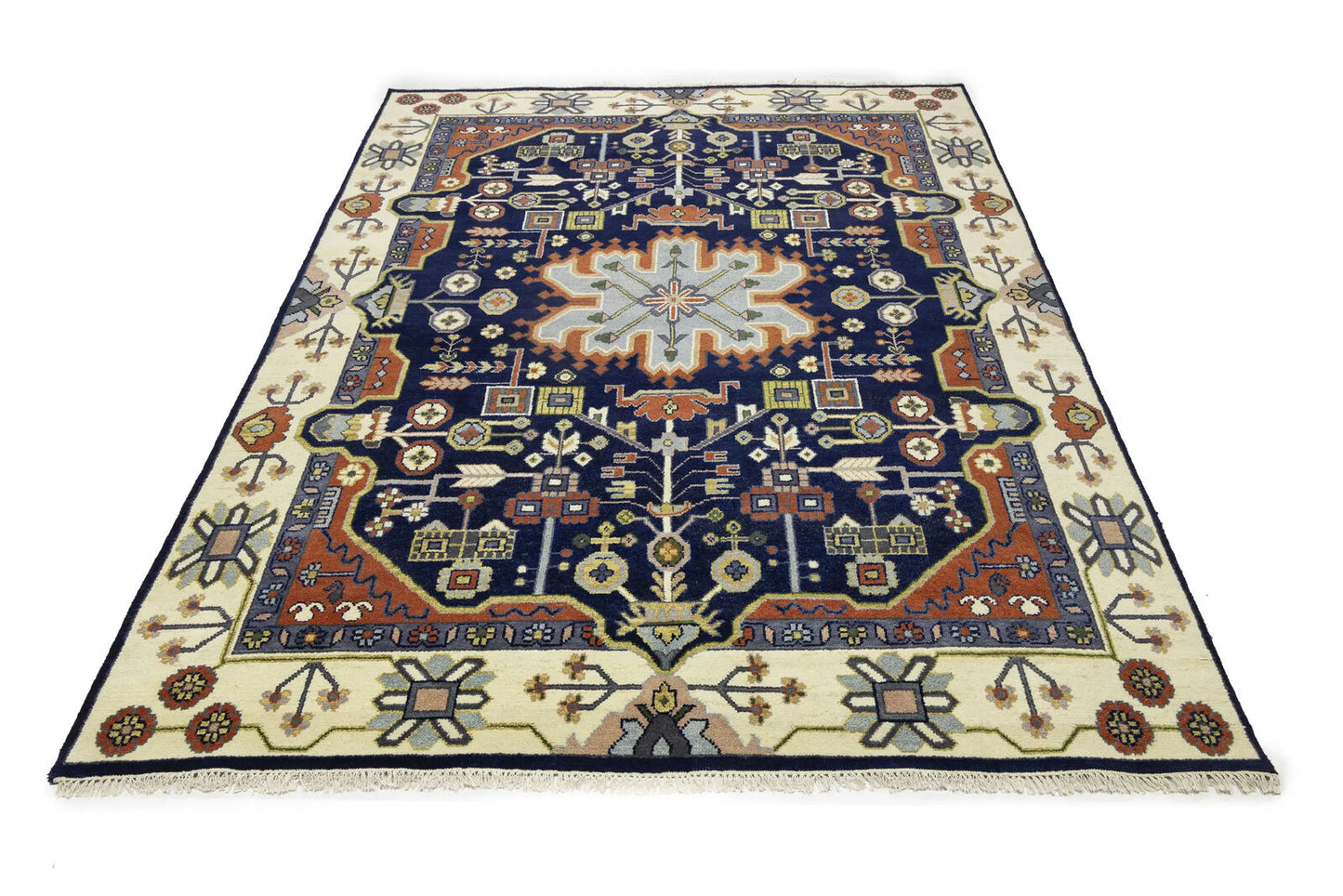 9X12 ft Navy Tribal Heriz Serapi Wool Oriental