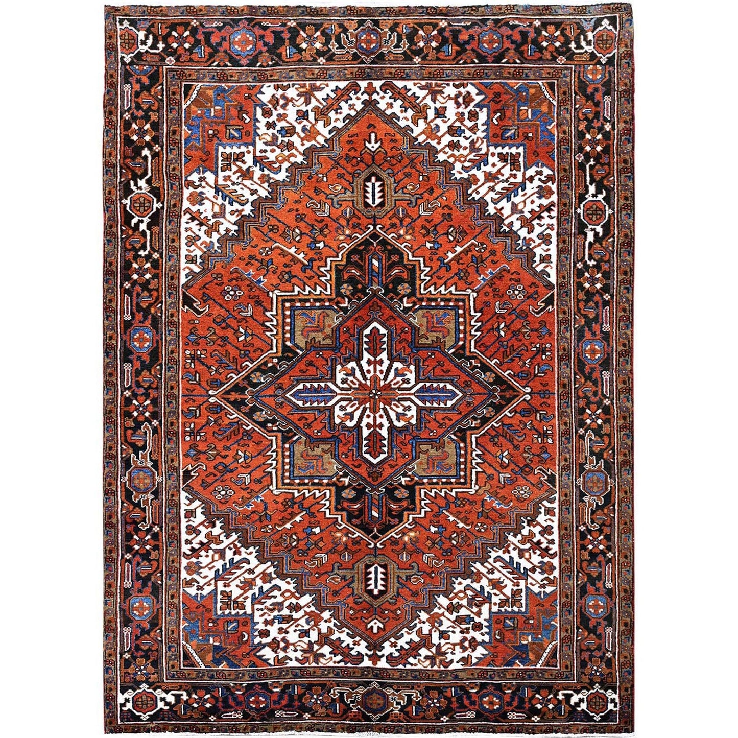 6'10"X9'7" Orange Vintage Zoroastrian Heris All Wool Hand Knotted Clean Rug
