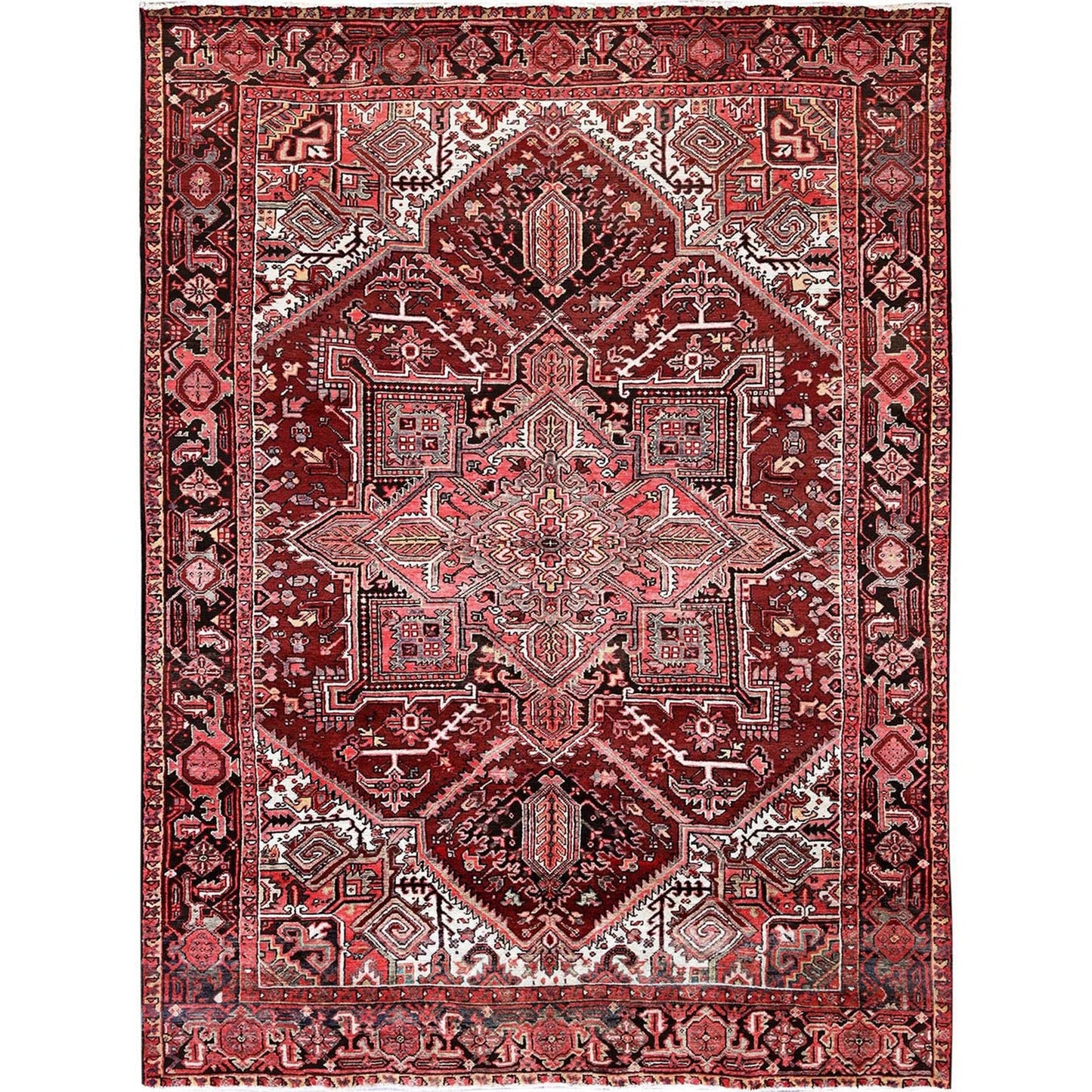 7'10"X10'6" Blush Red Vintage Zoroastrian Heris Pure Wool Hand Knotted Rug