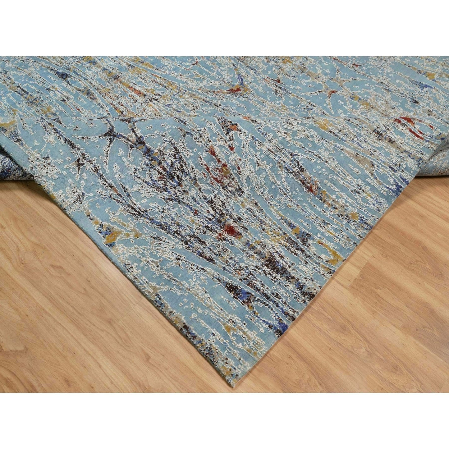 9'1"X12' Blue Modern Bamboo Cane Design Wool And Silk Hand Knotted Rug