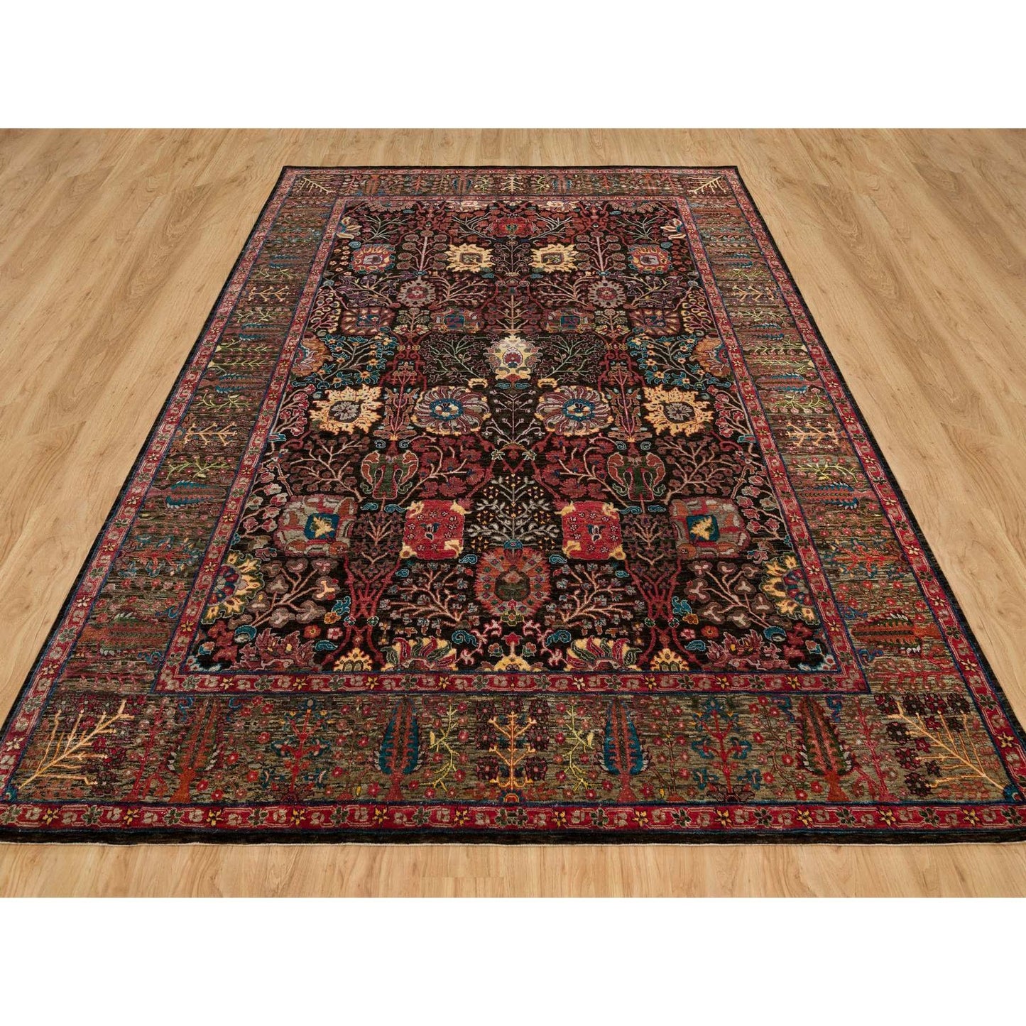 9'1"X12' Black Wool And Silk Hand Knotted Tebraz Vase Fine Oriental Rug