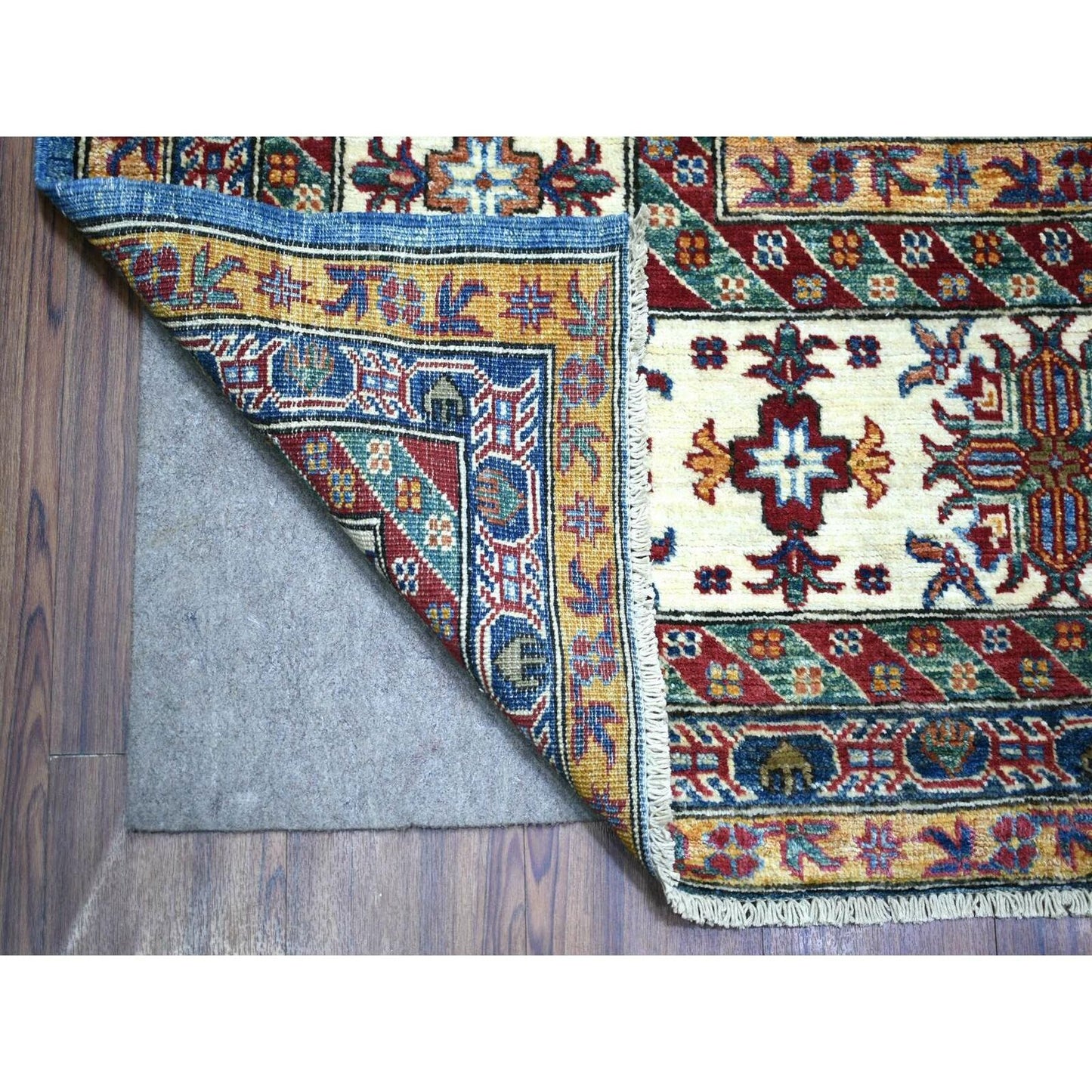 9'X12'8" Blue Caucasian Super Kazak Shiny And Soft Wool Hand Knotted Rug
