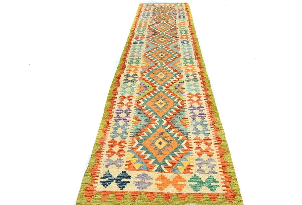 Reversible Multicolored Tribal Kilim Runner Rug