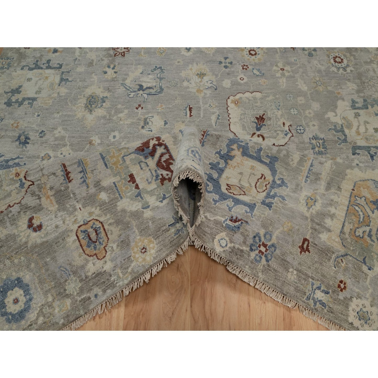 6'1"X9' Agate Gray Oushak With Broken Pattern 100% Wool Hand Knotted Rug
