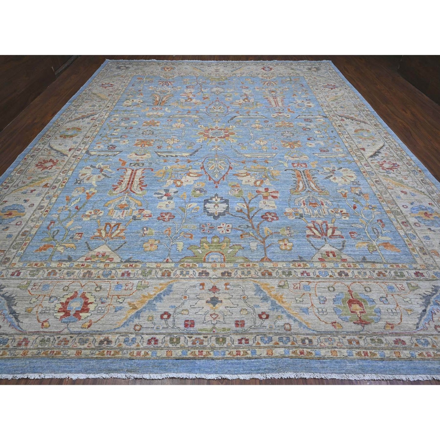 12'1"X14'6" Blue Fine Aryana Peshawar Heris Design Xl Oriental Rug