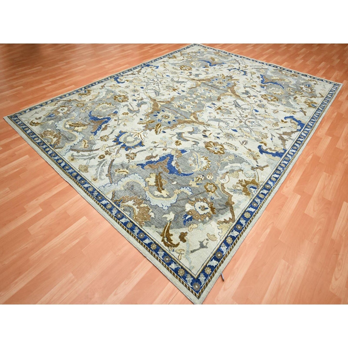 9'2"X12'1" Ivory Zoroastrian Ispahan Inspired Hand Knotted 100% Wool Rug