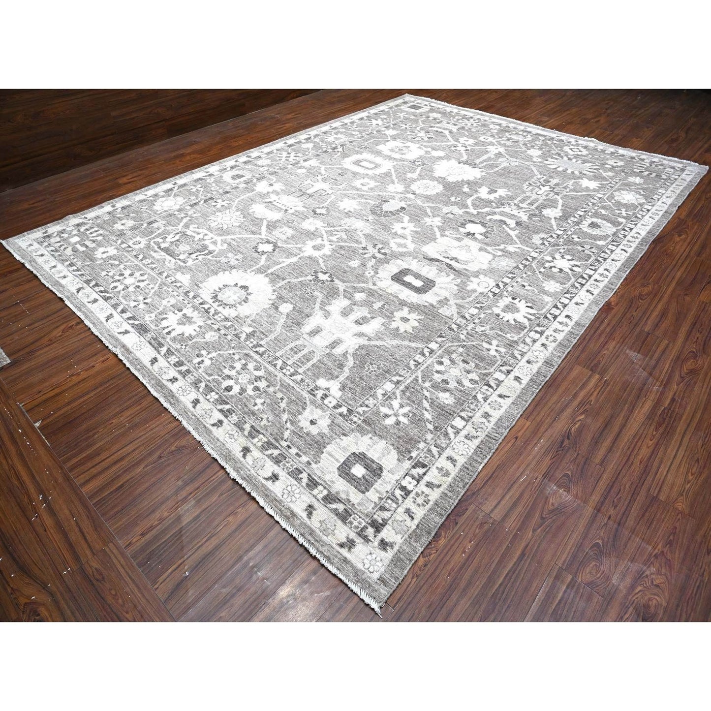 10'2"X14' Nevada Gray Hand Knotted Afghan Angora Oushak Oriental Rug