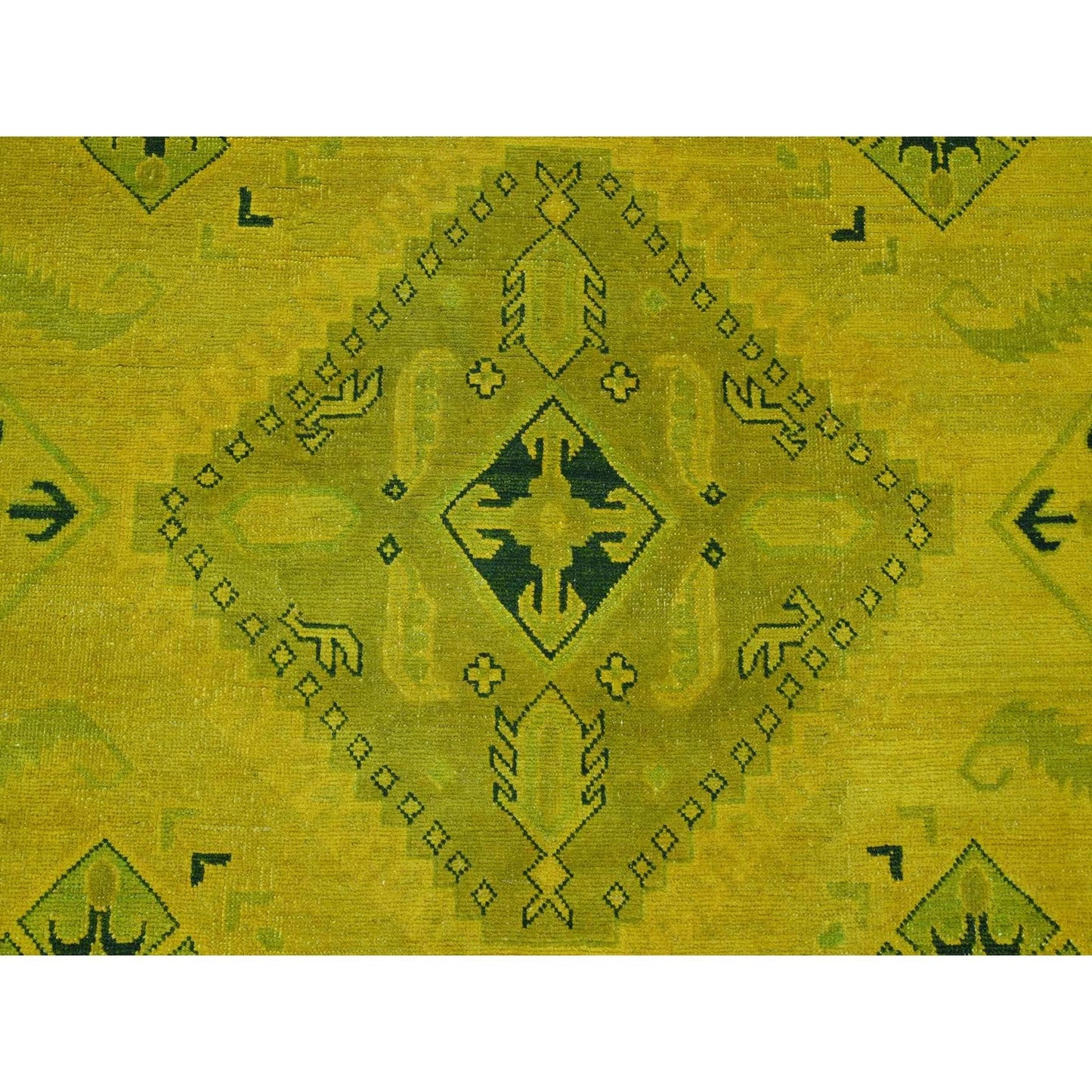8'6"X11'4" Yellow Overdyed Kazak Geometric Design Hand Knotted Wool Rug