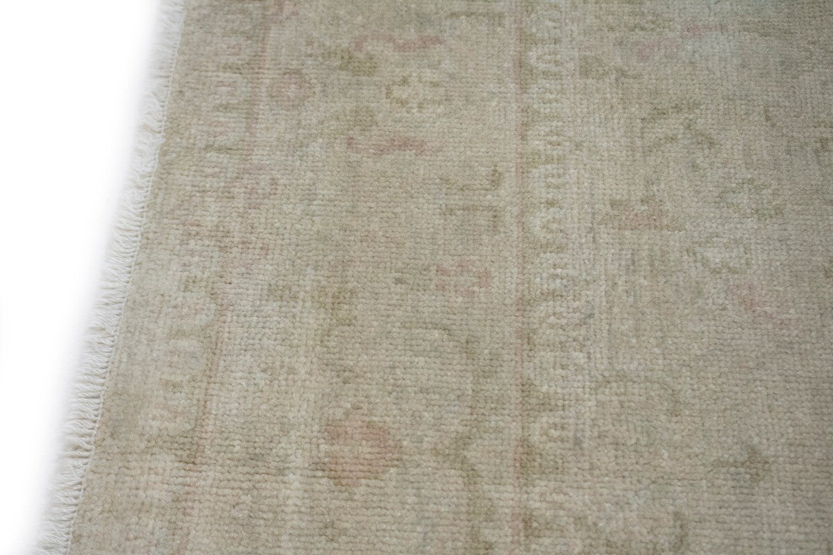 Transitional Muted Beige Floral Handmade Oriental