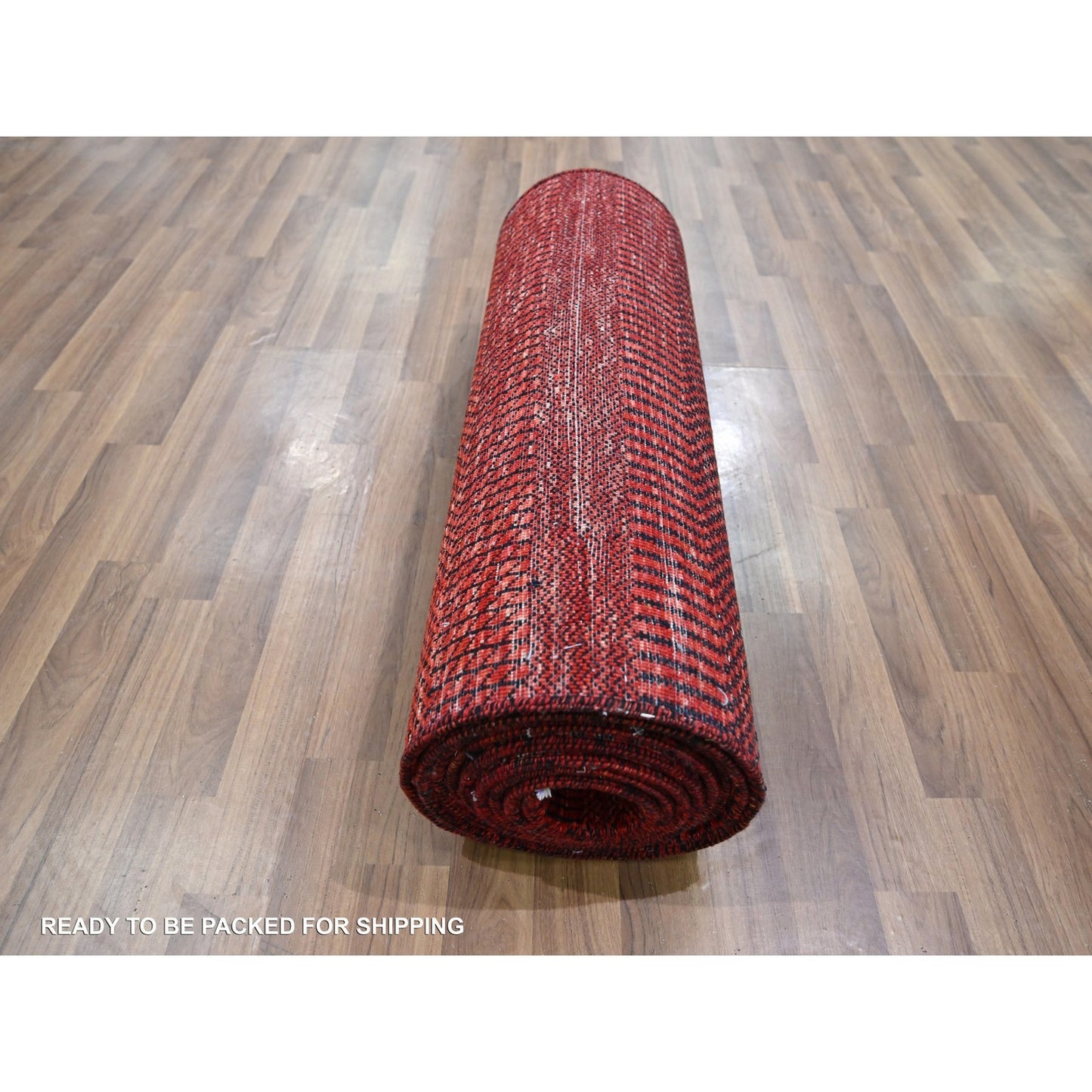 2'5"X14' Red Modern Grass Design Hand Knotted Wool And Silk Runner Rug
