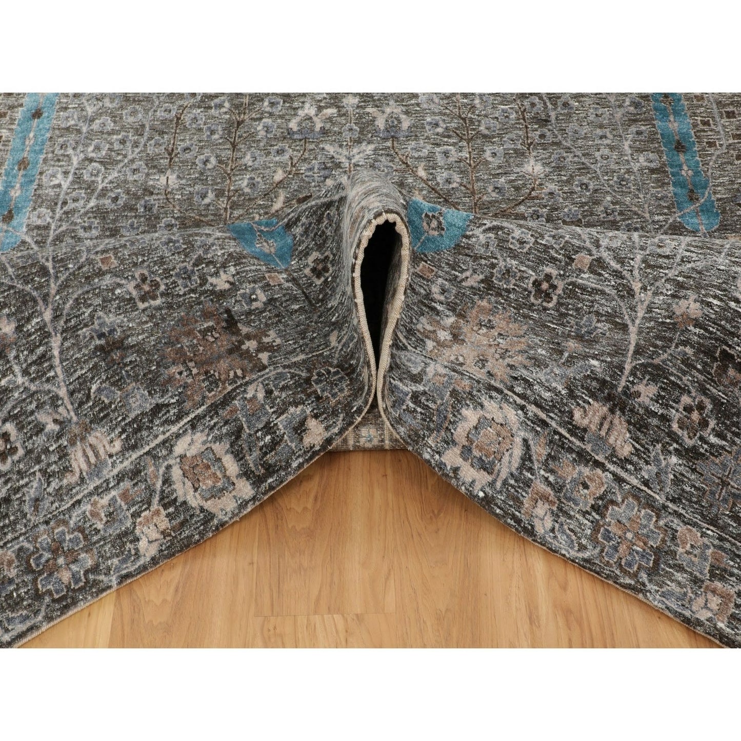 10'X10' Square Cypress Tree Design Silk Withtextured Wool Handknotted Rug