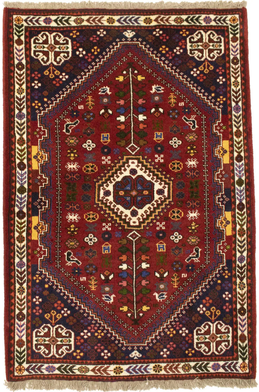 Hand-Knotted Wool Oriental Rug Vintage Tribal