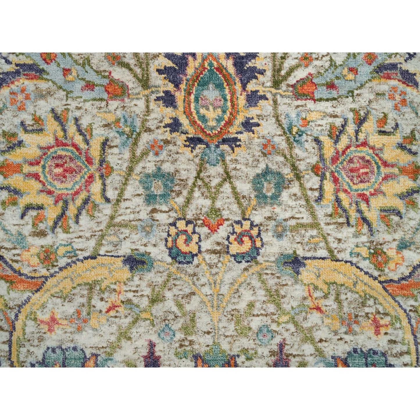 2'X3'1" Tan Sickle Leaf Hand Knotted Wool And Silk Oriental Mat Rug
