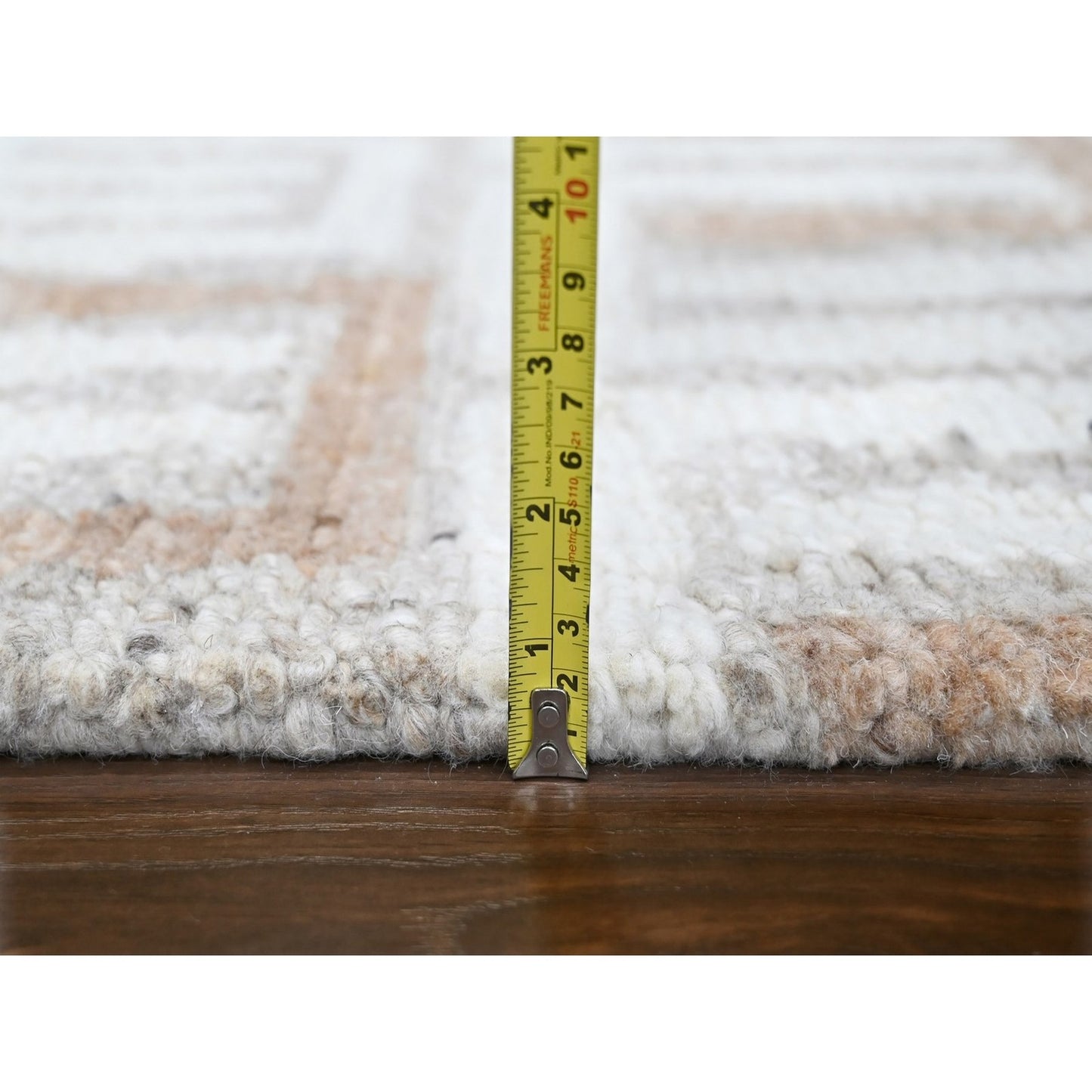 9'3"X11'9" Ivory Minimalist Design Flat Weave Hand Knotted Pure Wool Rug