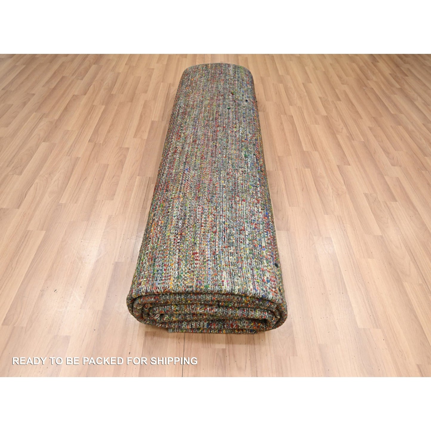 9'1"X12'2" Olive Green Wool And Silk Modern Grass Design Hand Knotted Rug
