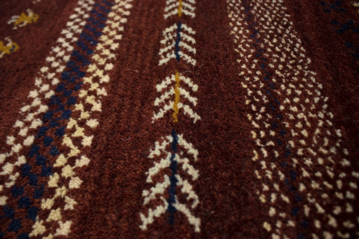 3X6 ft Handmade Maroon Red Striped Tribal Style