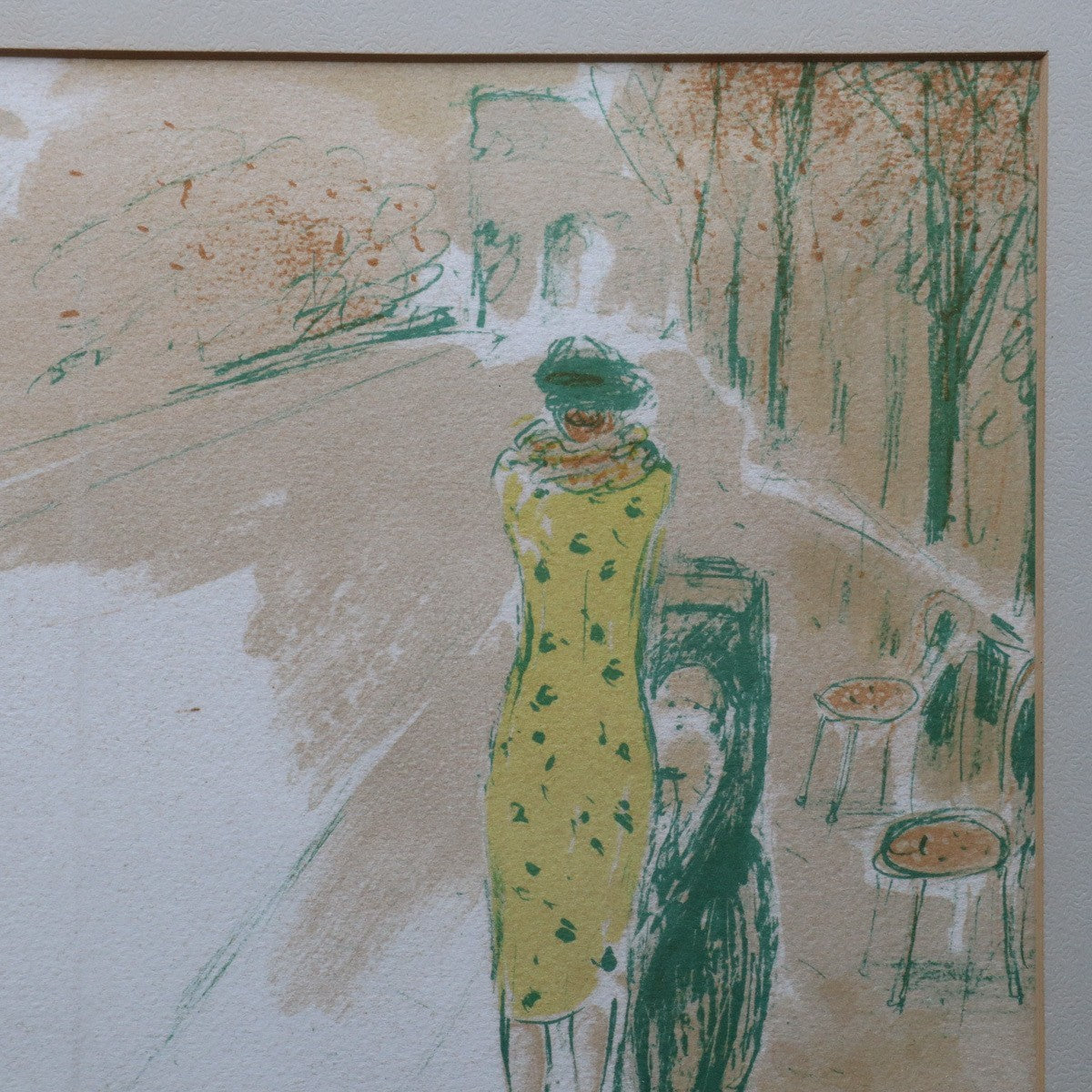 Jean-Pierre Cassigneul Original Lithograph Woman In Yellow Dress Signed Framed