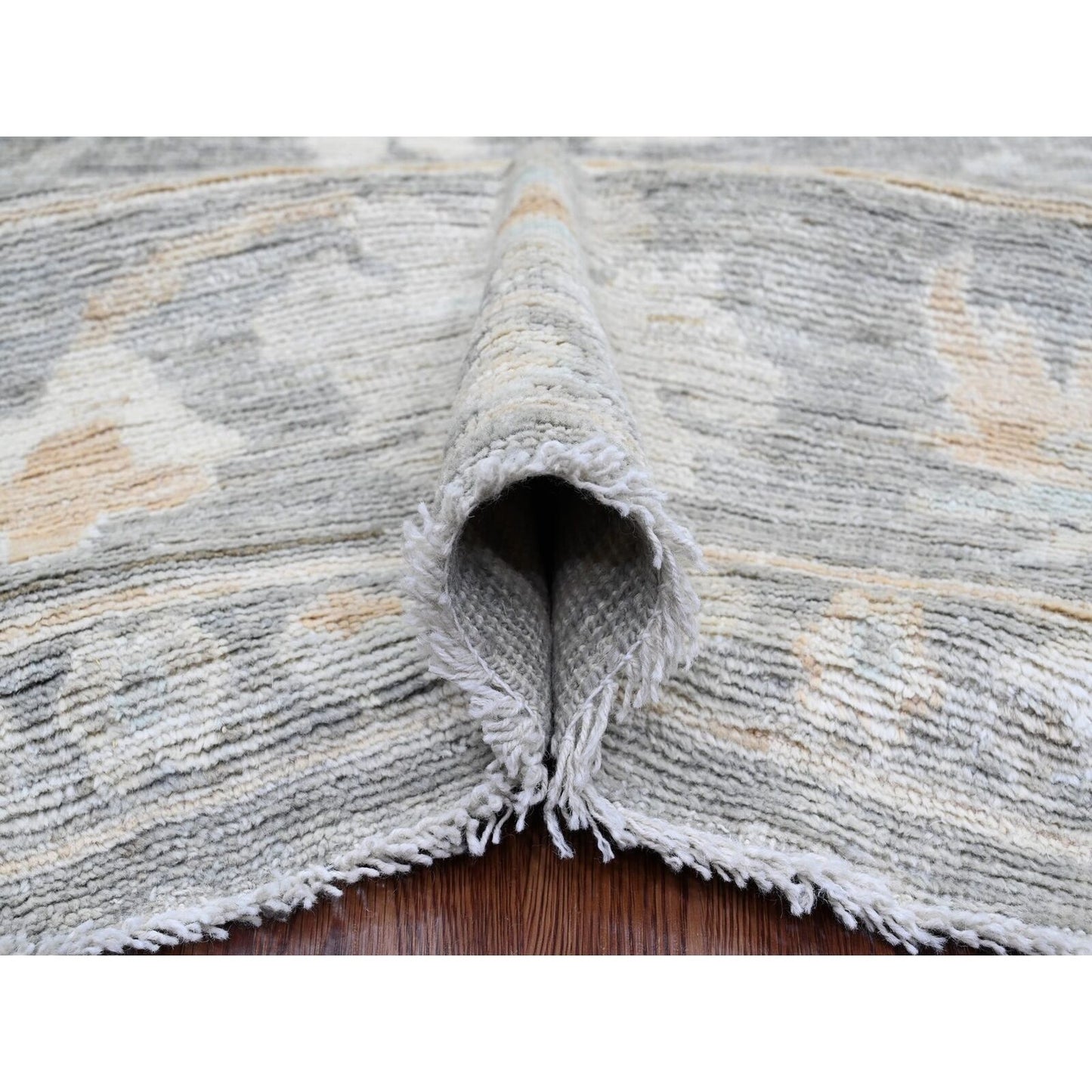 8'10"X11'10" Gray Afghan Angora Oushak Leaf Pattern Hand Knotted Wool Rug