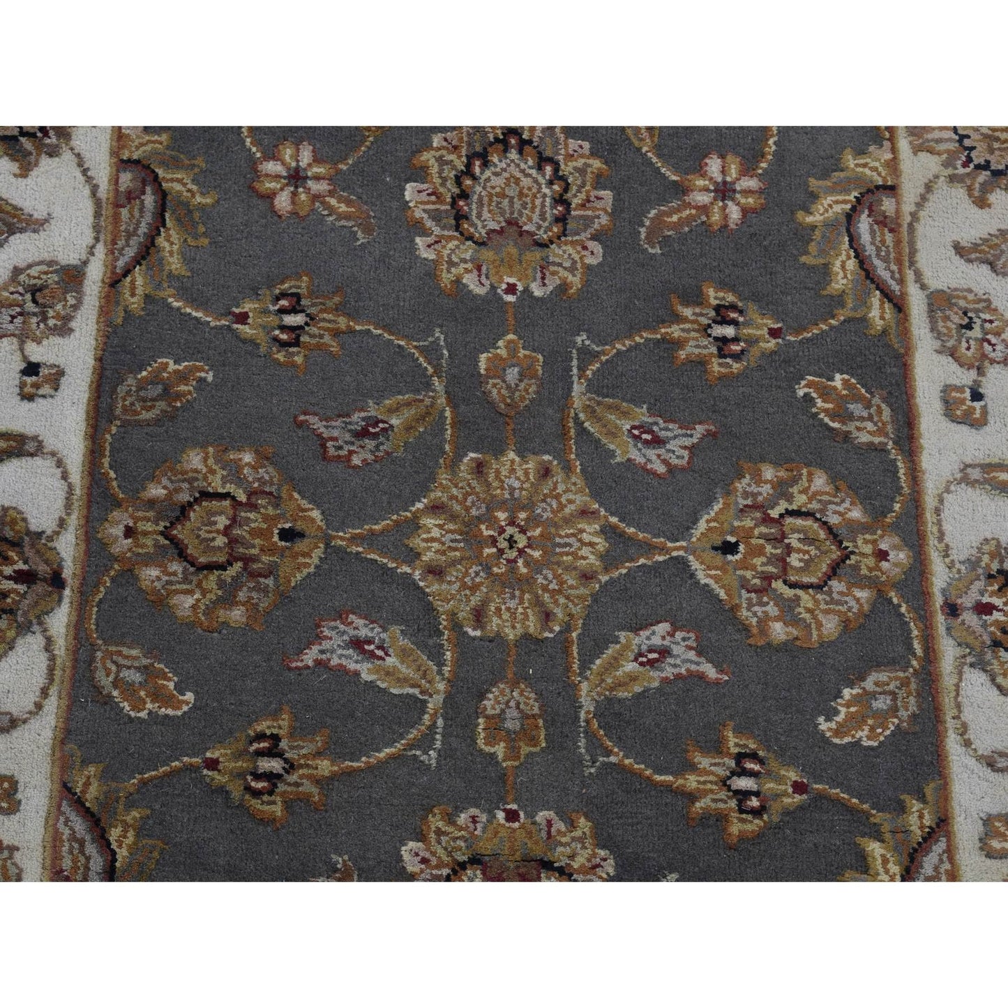 2'6"X20' Gray Rajasthan Design Wool And Silk Hand Knotted Xl Runner Rug