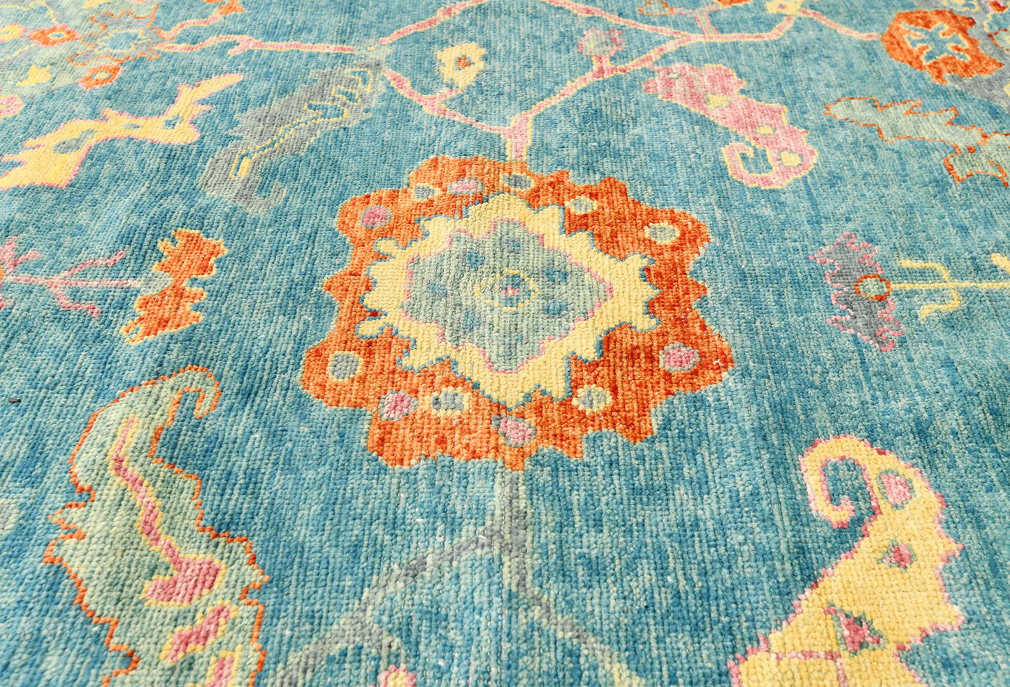 Handmade Muted Blue Floral Oushak Chobi Oriental